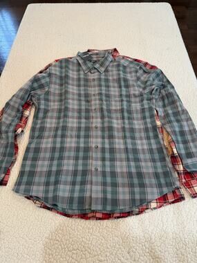 2 Eddie Bauer Cotton Flannel Plaid ButtonUp 1 L Blue And 1 TL Red Classic Fit